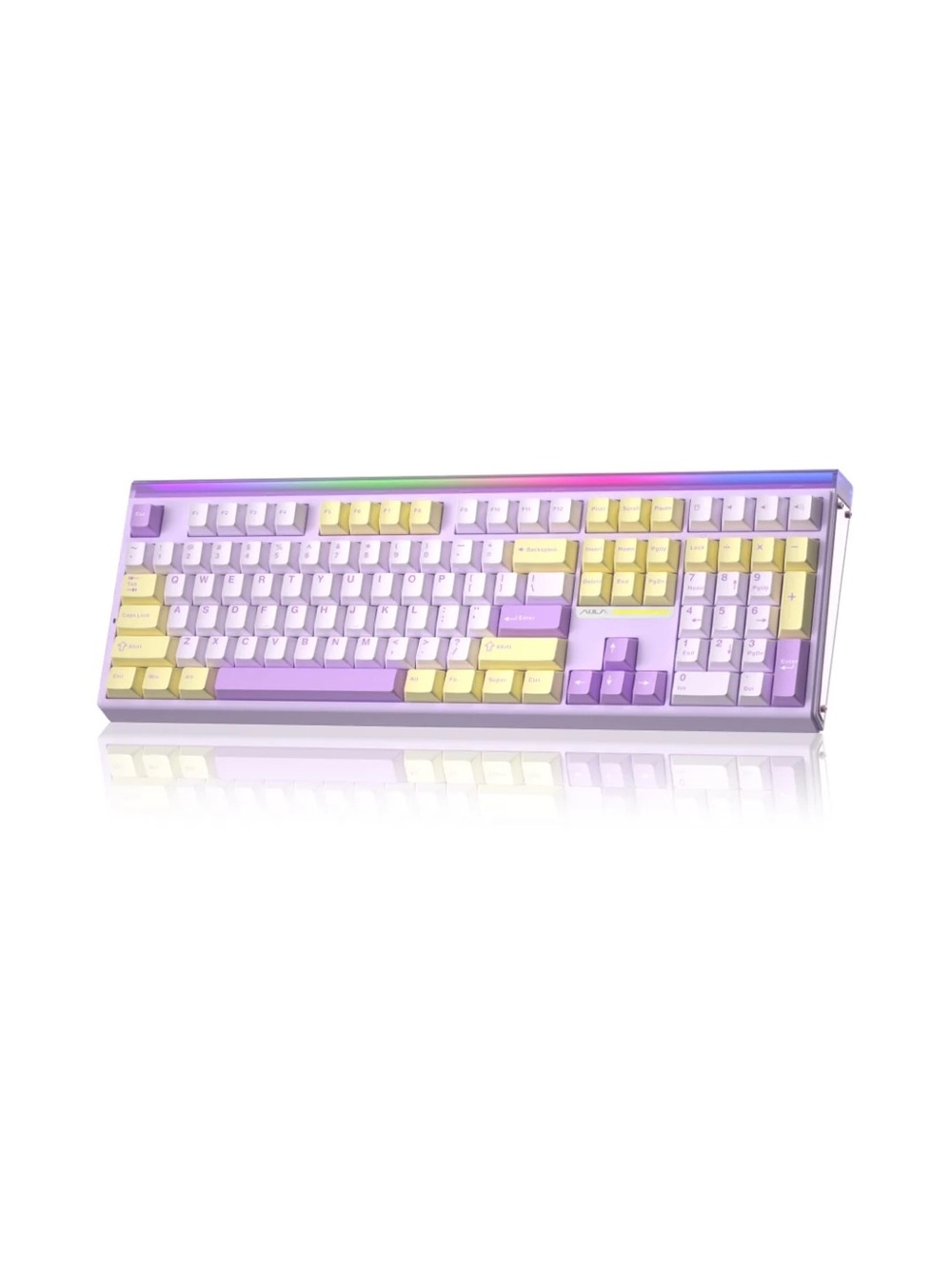 Aula H108 Purple Yellow Silent Mechanical Keyboard RGB Bar Lights Wireless Full
